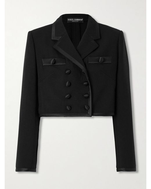 Dolce & Gabbana Black Satin-Trimmed Wool-Blend Blazer