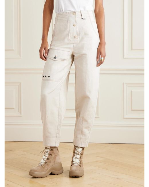 Moncler Natural Eyelet-Embellished Cotton And Linen-Blend Canvas Tapered Cargo Pants