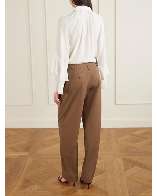 Ulla Johnson Brown Ames Pleated Twill Barrel-Leg Pants