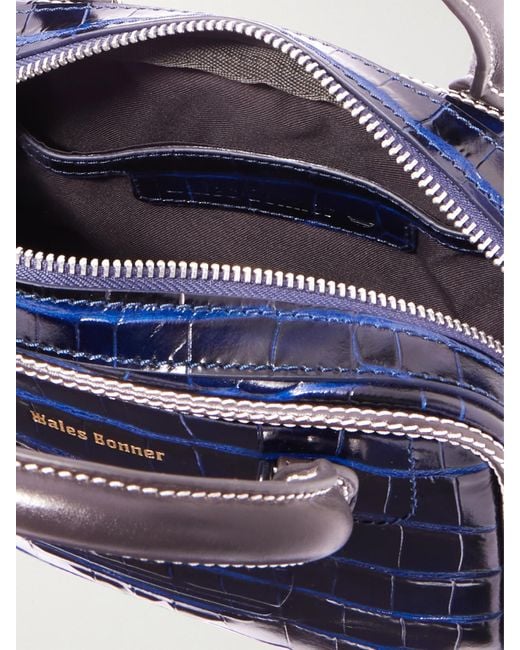 Adidas Originals Blue Wales Bonner Small Embossed Croc-Effect Leather Shoulder Bag