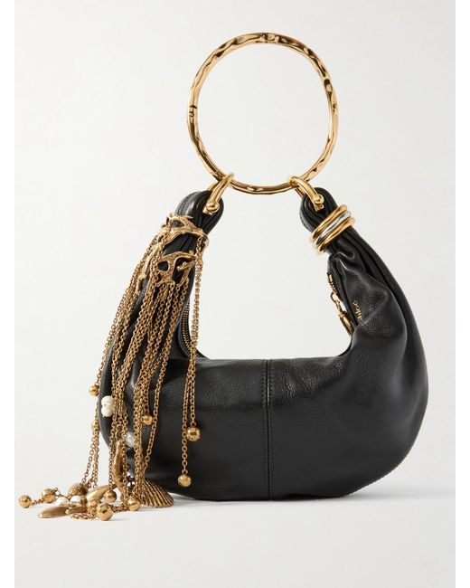 Chloé Black Bracelet Embellished Textured-Leather Tote