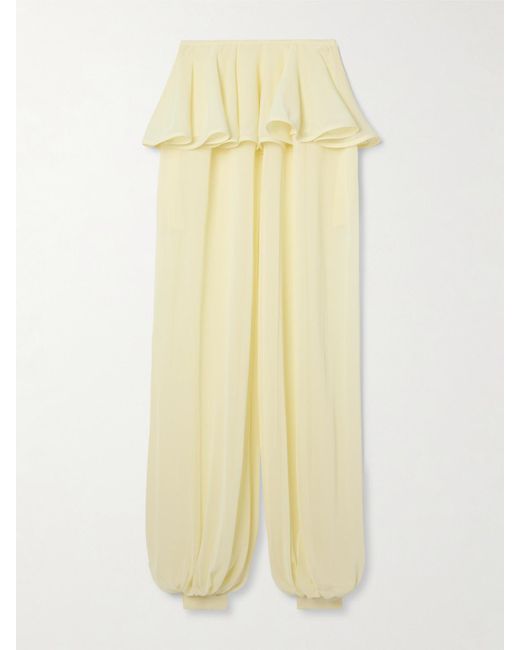 Alaïa Yellow Pleated Georgette Peplum Balloon Pants