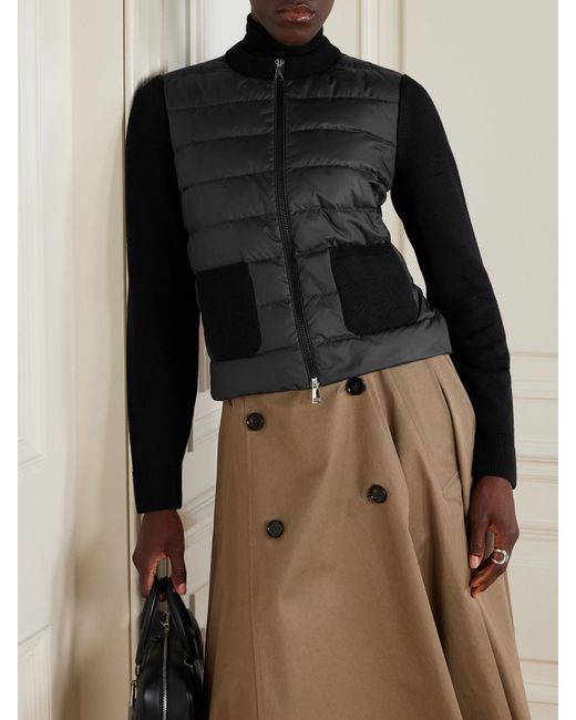 Moncler Black Wool And Quilted Shell Down Cardigan