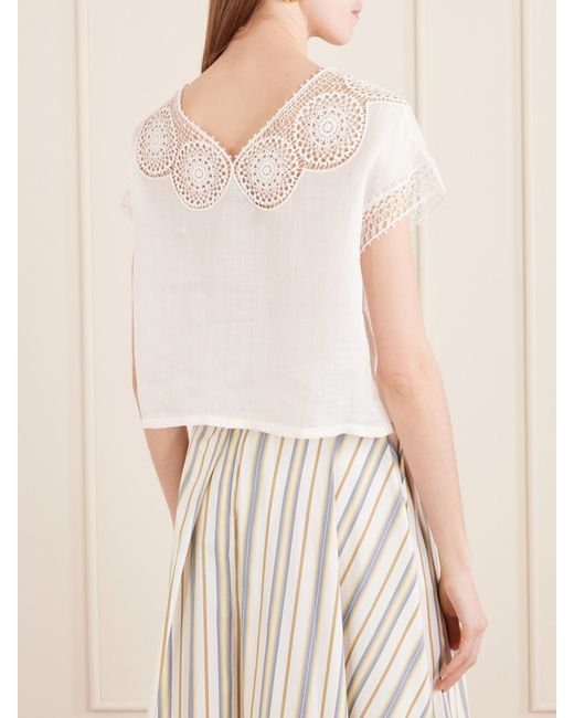 Nili Lotan White Caila Crochet-Trimmed Ramie Top