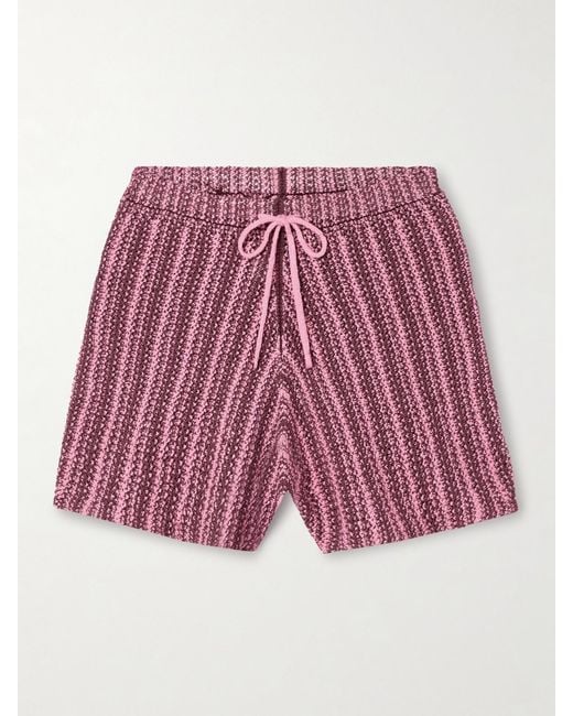 The Elder Statesman Red Striped Crocheted Cotton Shorts