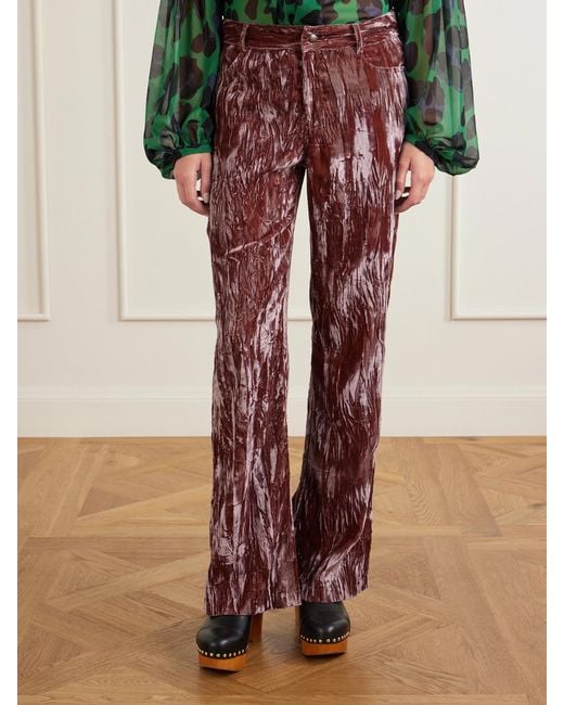 Anna Sui Red Velvet-Rayon Wide-Leg Pants