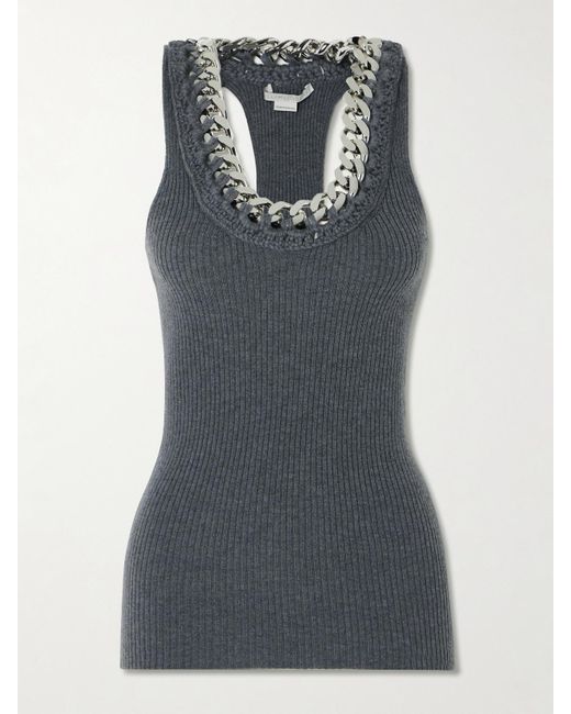 Stella McCartney Gray Falabella Chain-Embellished Ribbed Wool-Blend Tank