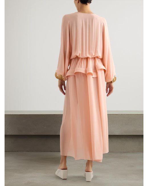 Alaïa Pink Gathered Georgette Peplum Midi Dress