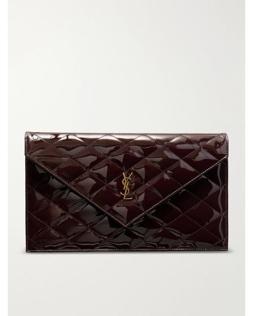 Saint Laurent Black Paris Matelassé Patent-Leather Clutch