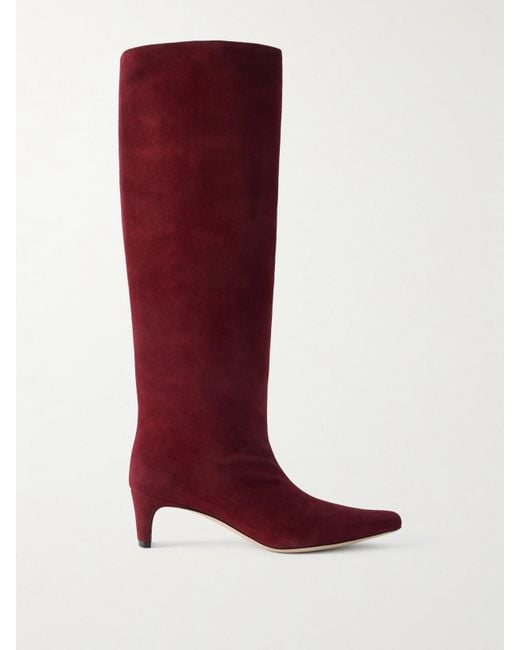 Staud Red Wally Suede Knee Boots