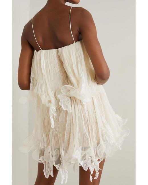 Danielle Frankel Natural Wendell Tiered Ruffled Lace And Tulle Mini Dress