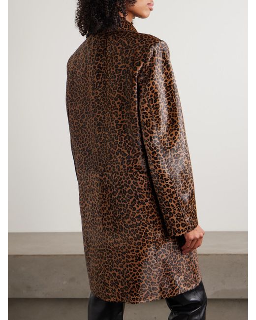 Nour Hammour Brown Leopard-Print Calf Hair Coat