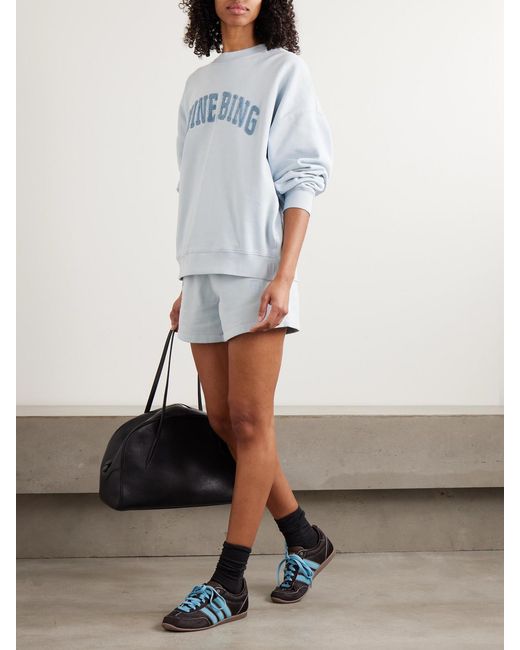 Anine Bing Blue Miles Oversized Appliquéd Cotton-Jersey Sweatshirt