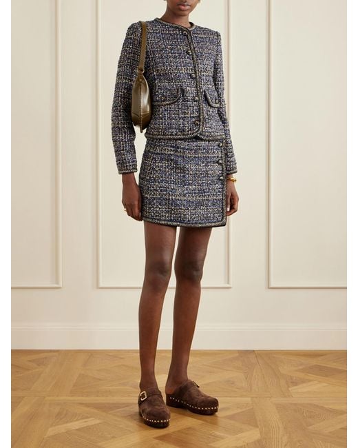 Etro Blue Wrap Button Tweed Mini Skirt