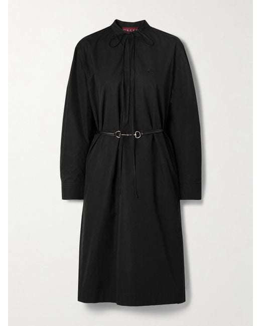 Gucci Black Hemdblusenkleid Aus Baumwollpopeline Mit Gürtel