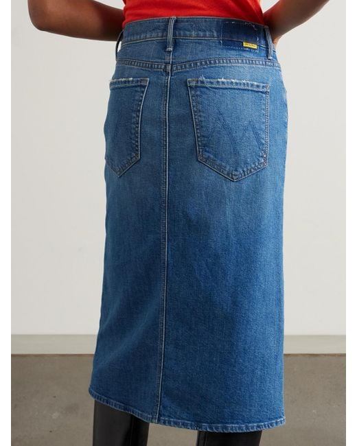 Mother Blue La Doublej The Button Vagabond Embroidered Denim Midi Skirt