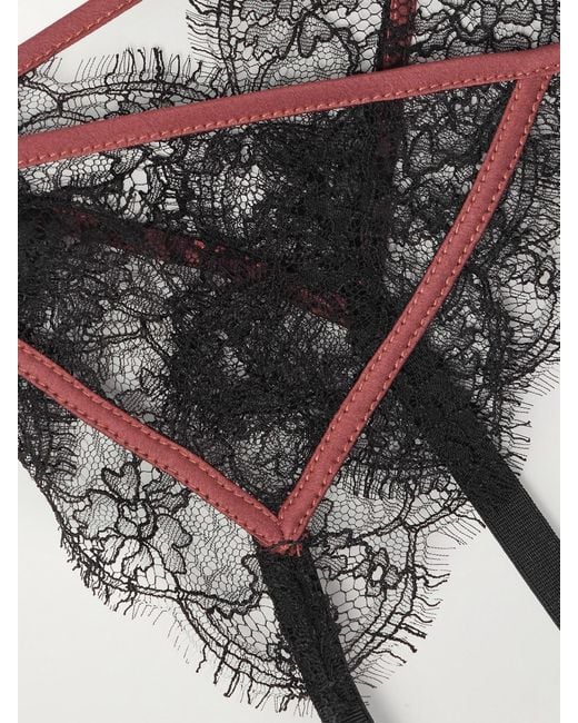 Kiki de Montparnasse Black Satin-Trimmed Silk-Blend Leavers Lace Suspender Belt