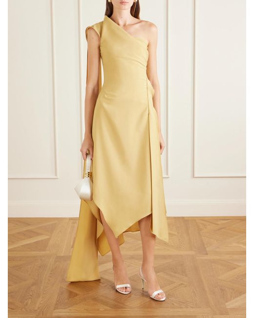 Marmar Halim Metallic Asymmetric Draped Crepe Midi Dress
