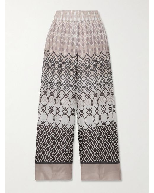 Brunello Cucinelli Multicolor Printed Silk-Voile Wide-Leg Pants