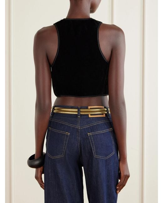 Etro Black Bead-Embellished Cropped Velvet Vest