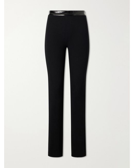 Courreges Black Ribbed Flared Vinyl Pants