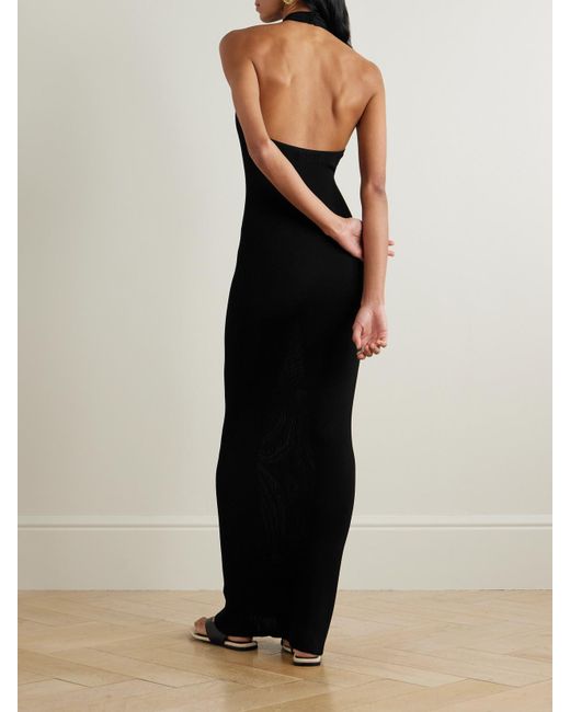 Nili Lotan Black Gertrude Neckholder-Maxikleid Aus Rippstrick