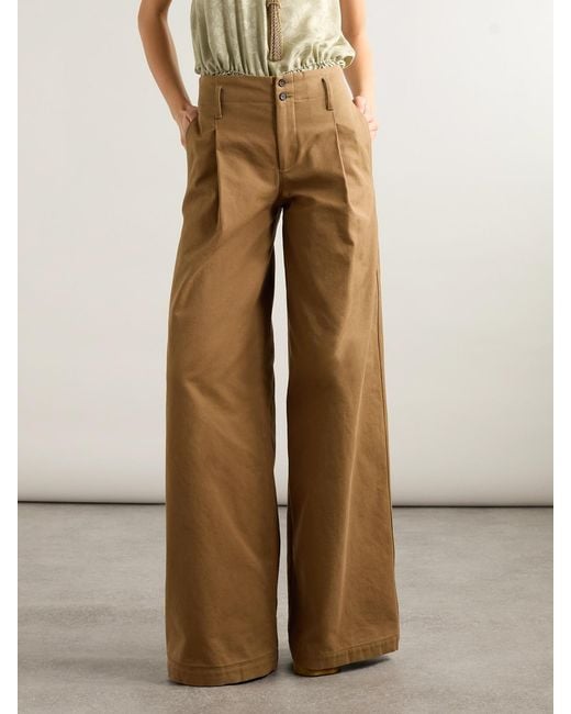 Chloé Natural Pleated Garment-Dyed Cotton-Canvas Straight-Leg Pants