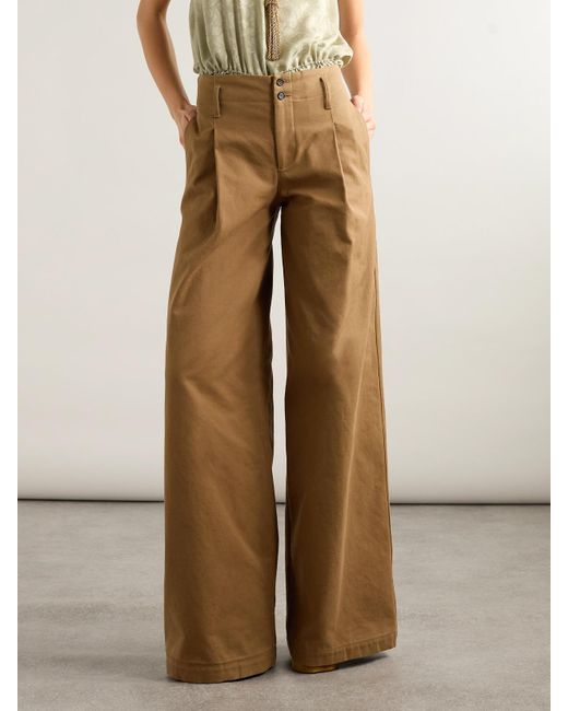Pantalon Droit En Toile De Coton À Plis Chloé en coloris Natural