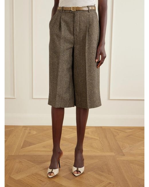 Saint Laurent Green Herringbone Wool-Blend Knee Shorts