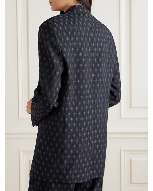 Etro Blue Double-Breasted Wool And Cotton-Blend Jacquard Blazer
