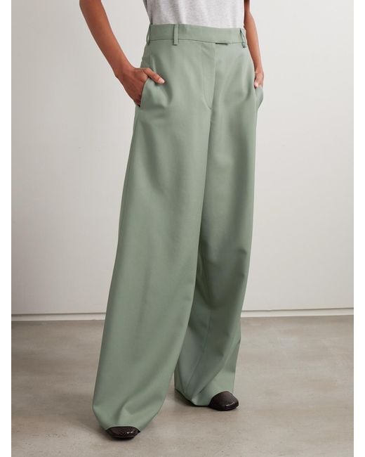 Dries Van Noten Green Wide-Leg Wool And Mohair-Blend Twill Pants