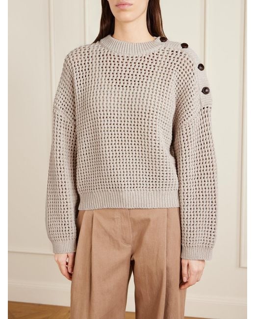Brunello Cucinelli Natural Open-Knit Cotton-Blend Sweater