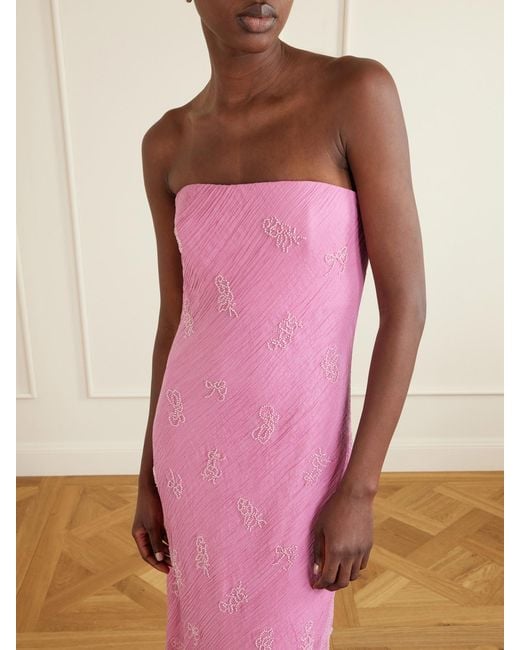 Staud Pink Cassie Strapless Bead-Embellished Crinkled Modal-Blend Organza Maxi Dress