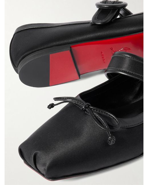 Christian Louboutin Black Mamastrapitina Leather-Trimmed Satin-Crepe Ballet Flats