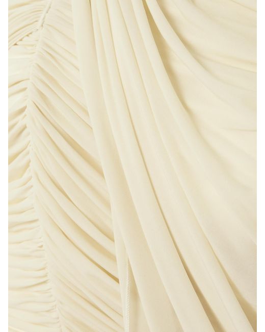 Magda Butrym Natural Draped Cape-Effect Ruched Stretch-Tulle Dress