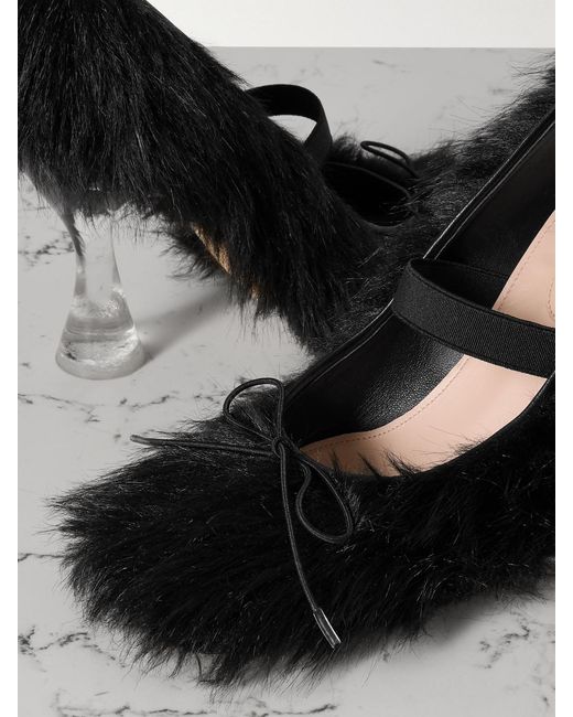 Simone Rocha Black Bow-Embellished Faux-Fur Pumps