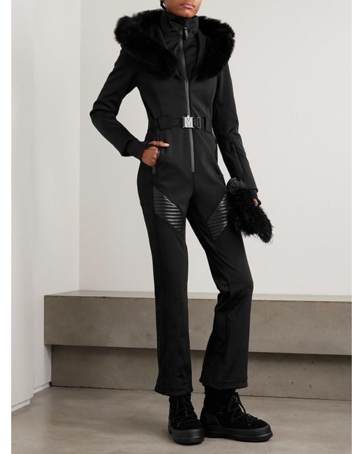 Mackage Black Elle Hooded Belted Shearling-Trimmed Padded Ski Suit