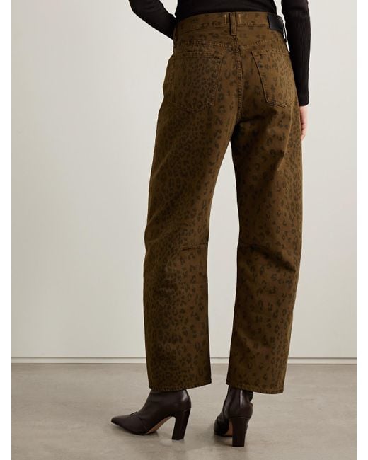 Citizens of Humanity Green Miro Long Leopard-Print Mid-Rise Barrel-Leg Jeans