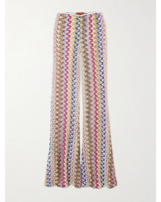 Missoni Pink Metallic Crochet-Knit Flared Pants