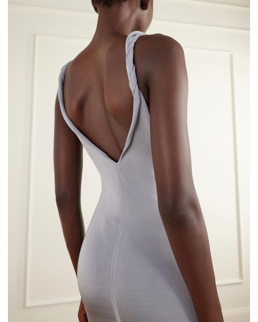 Galvan White Twisted Tyra Stretch-Knit Midi Dress