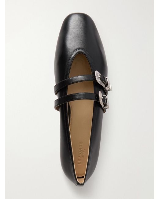 Le Monde Beryl Black Claudia Buckle-Embellished Leather Ballet Flats