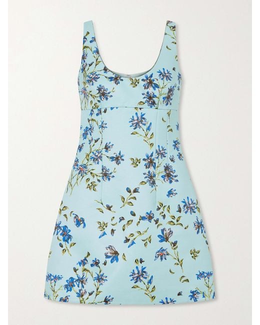 Emilia Wickstead Blue Floral-Printed Twill Mini Dress