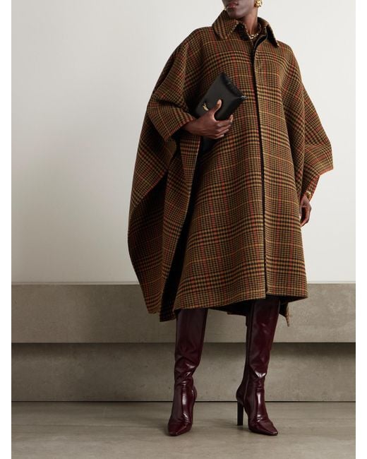 Saint Laurent Brown Checked Wool And Llama-Blend Cape