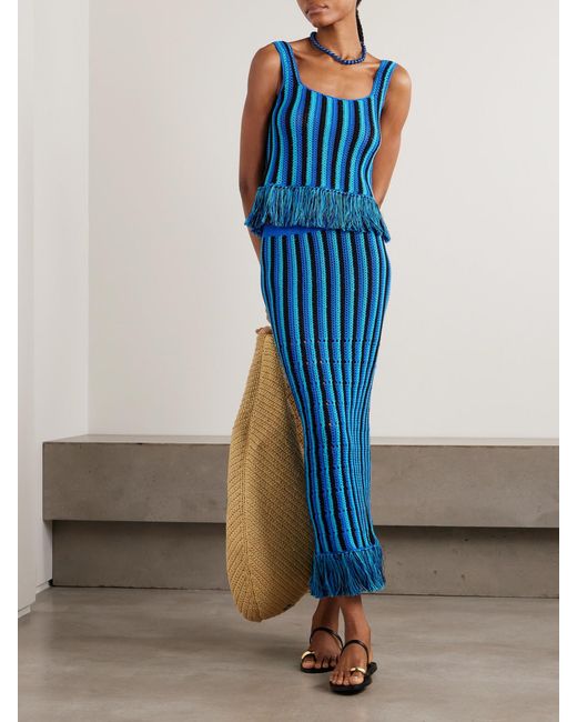 Escvdo Blue Misti Tasseled Open-Knit Cotton Maxi Skirt