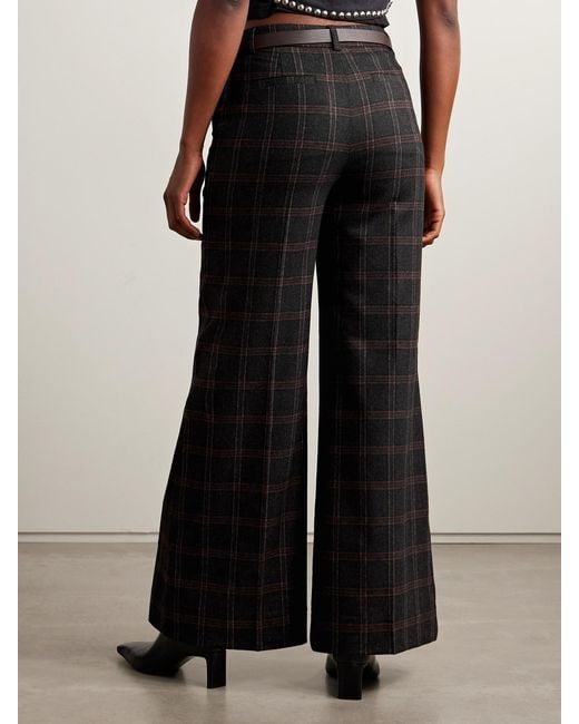 Sea Black Monroe Belted Checked Wool-Blend Wide-Leg Pants