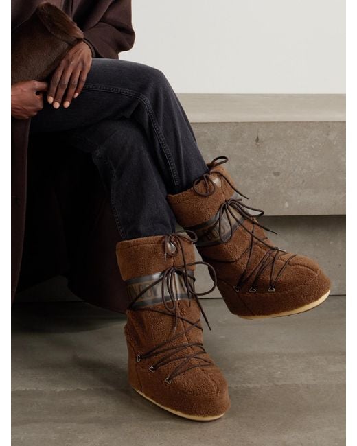 Moon Boot Brown Icon Leather-Like Trimmed Fleece Snow Boots