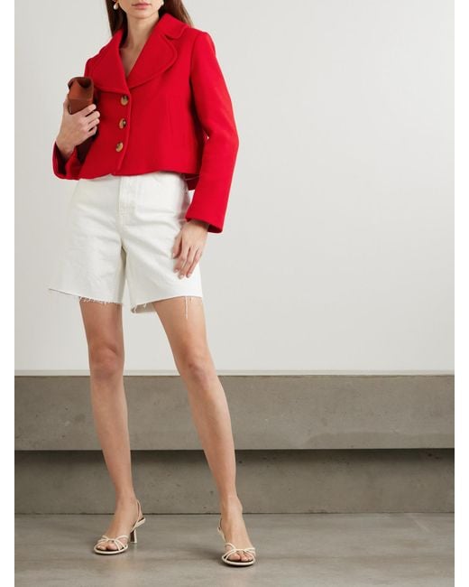 Rixo Red Keyla Cropped Wool-Blend Twill Jacket