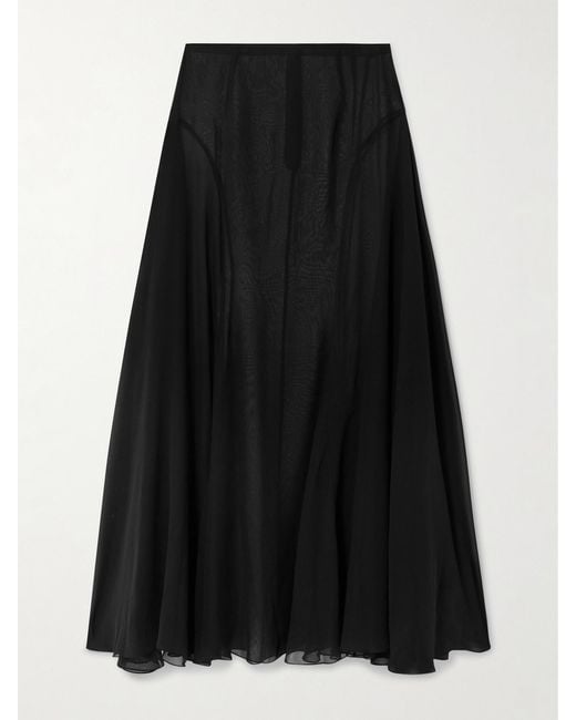 Sharon Wauchob Black Jay Asymmetric Pleated Silk-Voile Skirt