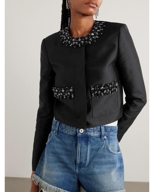 Self-Portrait Black Crystal-Embellished Taffeta Jacket