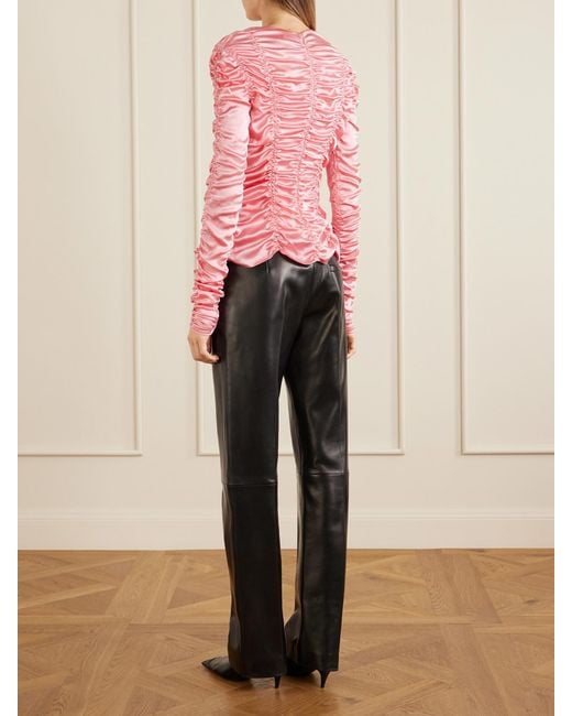 Khaite Pink Rory Ruched Silk Satin Top